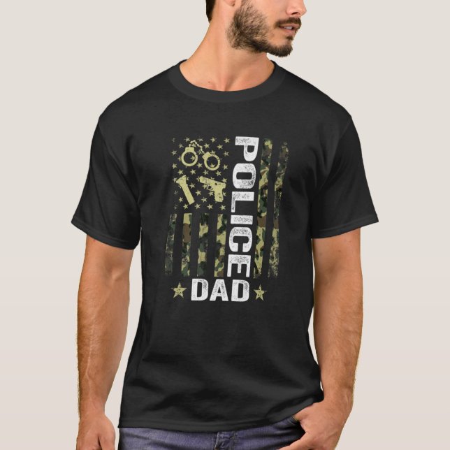 T-shirt Drapeau Mens USA Camouflage Police Papa Patriotiqu (Devant)