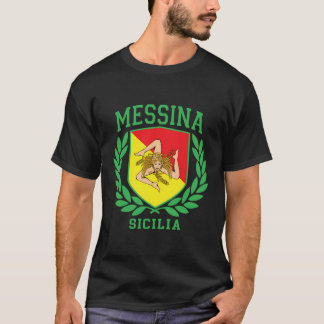 T-shirt Drapeau Messina Sicilia Et Design Du Bouclier Trin