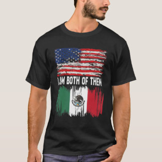 T-shirt Drapeau mexicain Drapeau semi-américain Drapeau mi