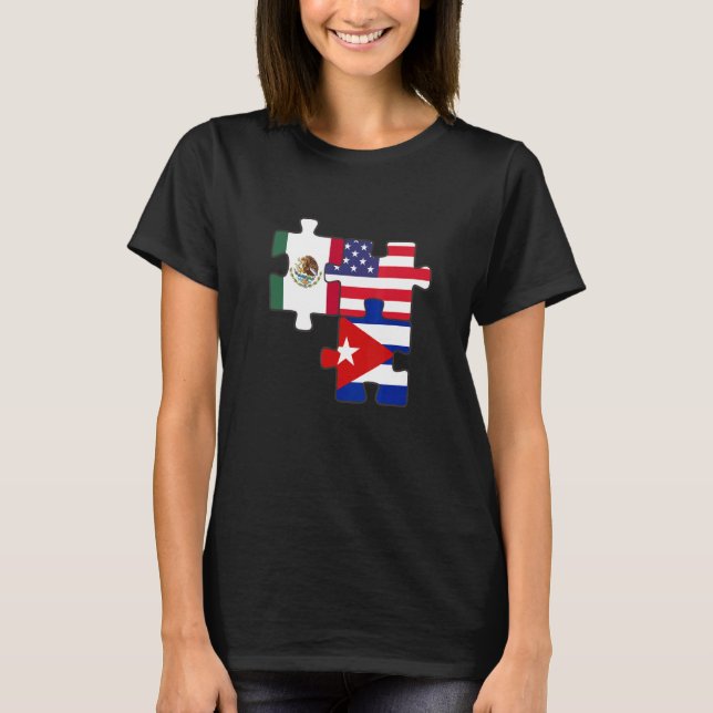 T-shirt Drapeau Mexicain Et Cubain Plus Usa (Devant)