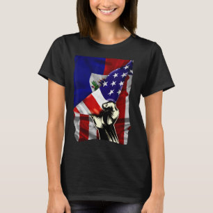 T-shirt Drapeau mi-américain Haïti ROOTS USA Drapeau Haïti