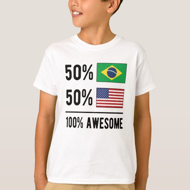 T-shirt Drapeau mi-brésilien mi-américain Brésil USA (Devant)