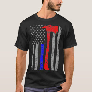 T-shirt Drapeau mince bleu et ligne rouge Police Pompier A