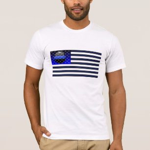 T-shirt Drapeau mince en ligne bleue - Étoiles, rayures et