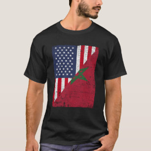T-shirt Drapeau moitié États-Unis moitié Maroc Drapeau amé