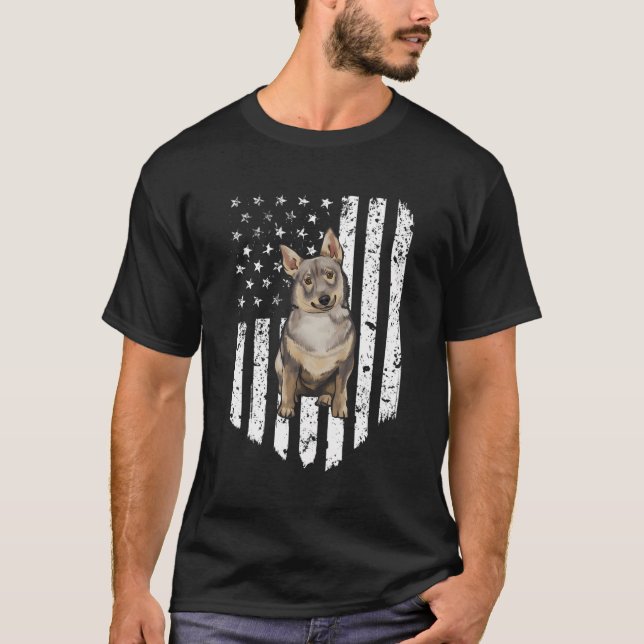 T-shirt Drapeau Noir Blanc Américain Suède Vallhund 4E De (Devant)