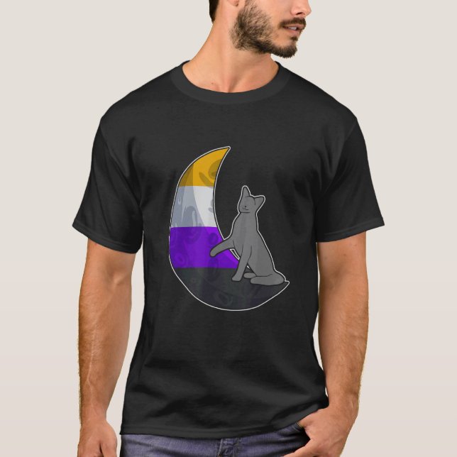 T-shirt Drapeau Non Binaire Lune Chat LGBTQ Espace Sécuris (Devant)