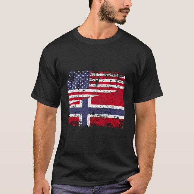 T-shirt Drapeau Norvégien Drapeau Demi Américain Roots Dra (Devant)