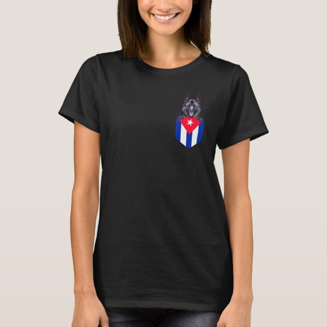 T-shirt Drapeau Norvégien Elkhound Dog Dans Une Poche (Devant)