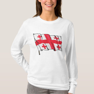 T-shirt Drapeau ondulant de Géorgie rouge et blanc à cinq 