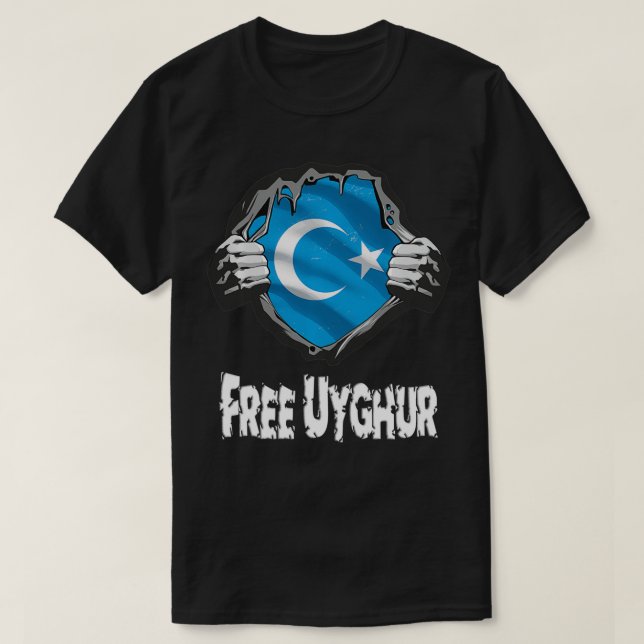 T-shirt Drapeau ouïghour Superhero Costume Libre ouïghour (Design devant)