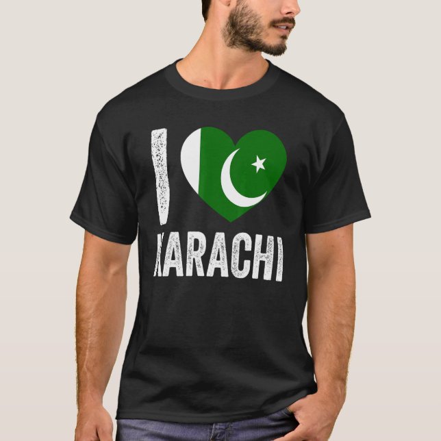 T-shirt Drapeau pakistanais patriotique I Love Karachi (Devant)