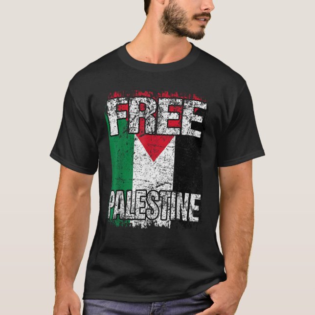 T-SHIRT DRAPEAU PALESTINE GRATUIT GRAND DRAPEAU PALESTINE  (Devant)