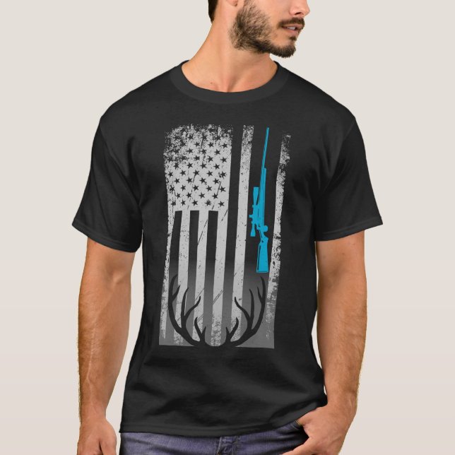T-shirt Drapeau Patriotique Américain Drôle Chasse De Cerf (Devant)