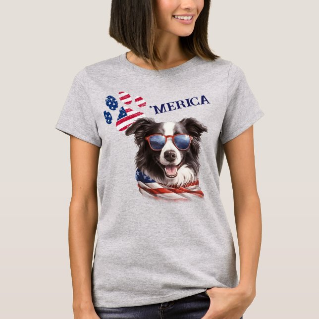 T-shirt Drapeau patriotique USA Empreinte de patte Frontiè (Devant)