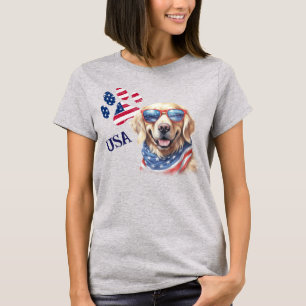 T-shirt Drapeau Patriotique USA Empreinte de patte Golden 