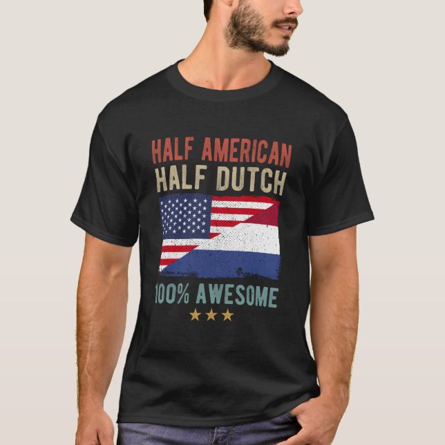 T-shirt Drapeau Pays-Bas Américain Demi-Américain Néerland (Devant)