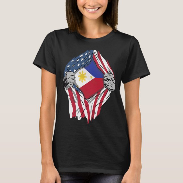 T-shirt Drapeau philippin de sang philippin en moi Philipp (Devant)