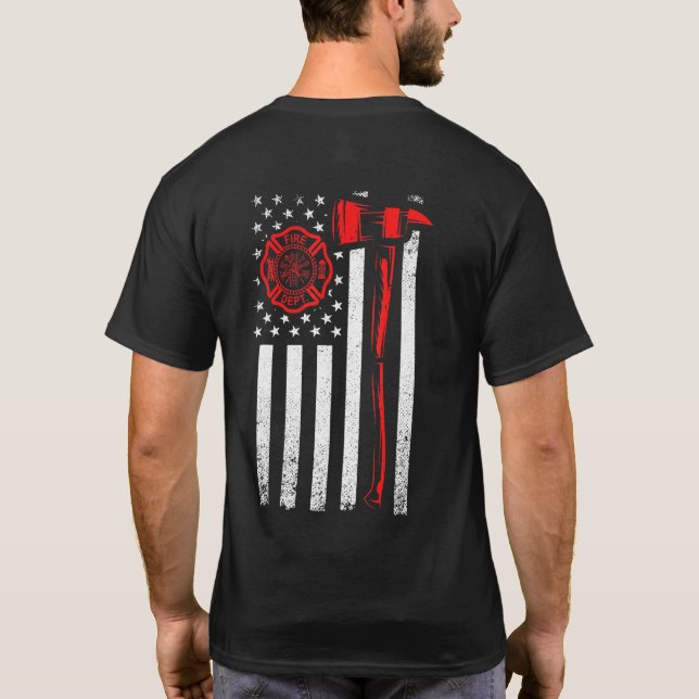 T-shirt Drapeau Pompier Avec Drapeau Ax Et Usa (Dos)