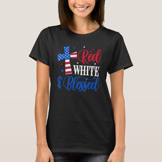 T-shirt Drapeau Rouge Blanc Et Béni 4 juillet Américain C (Devant)