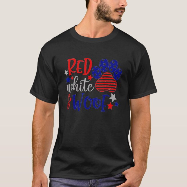 T-shirt Drapeau Rouge Blanc Et Wode Patriotic Dog USA 4ème (Devant)