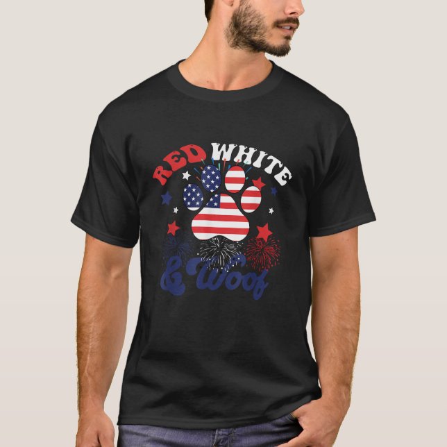 T-shirt Drapeau rouge blanc et Woof Amoureux des chiens pa (Devant)