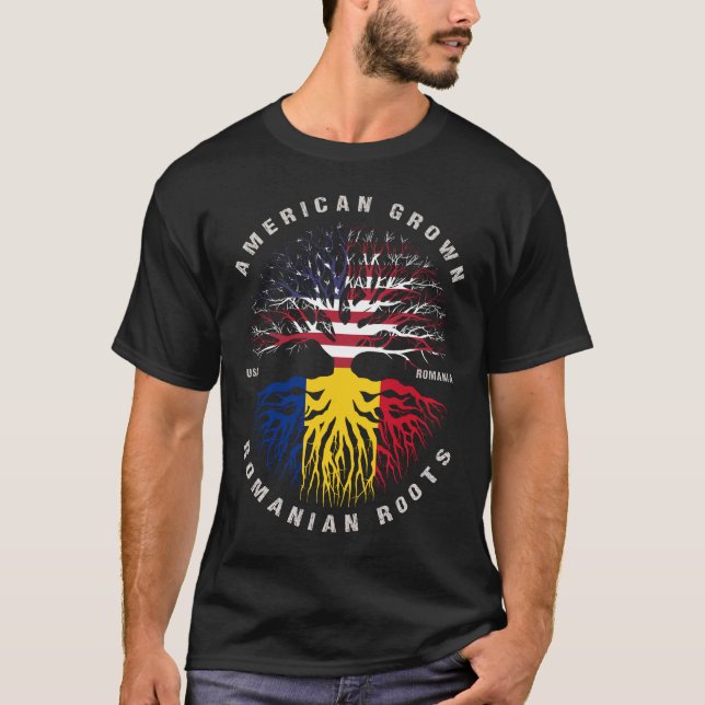 T-shirt Drapeau roumain américain cultivé (Devant)
