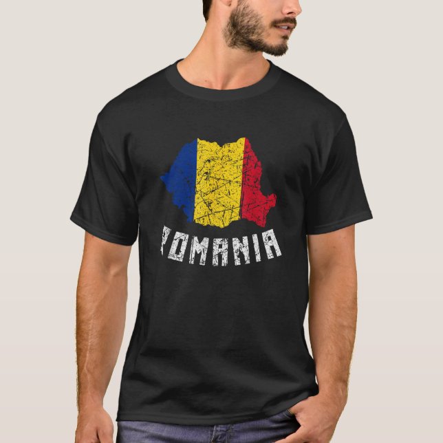 T-shirt Drapeau Roumain Roumain Roumain Hommes Troupés Eur (Devant)
