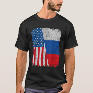 T-shirt Drapeau Russe Américain Moitié USA Russie Racine F