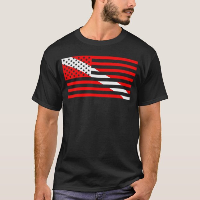T-shirt Drapeau Scuba Diver Down Drapeau américain Plongée (Devant)