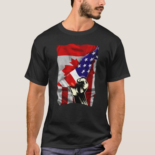 T-shirt Drapeau semi-américain canadien RACINES USA Drapea (Devant)