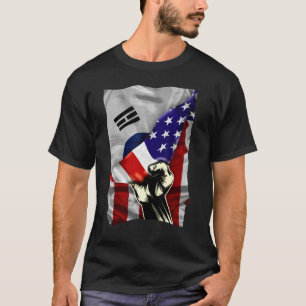 T-shirt Drapeau semi-américain coréen RACINES USA Drapeau 