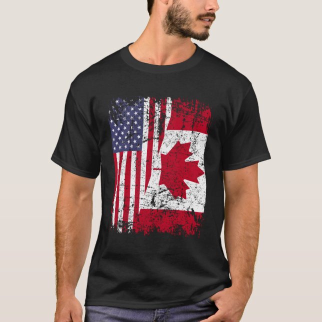 T-shirt Drapeau semi-américain des racines canadiennes Can (Devant)