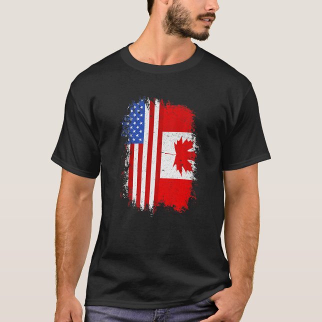 T-shirt Drapeau semi-américain des racines canadiennes Can (Devant)