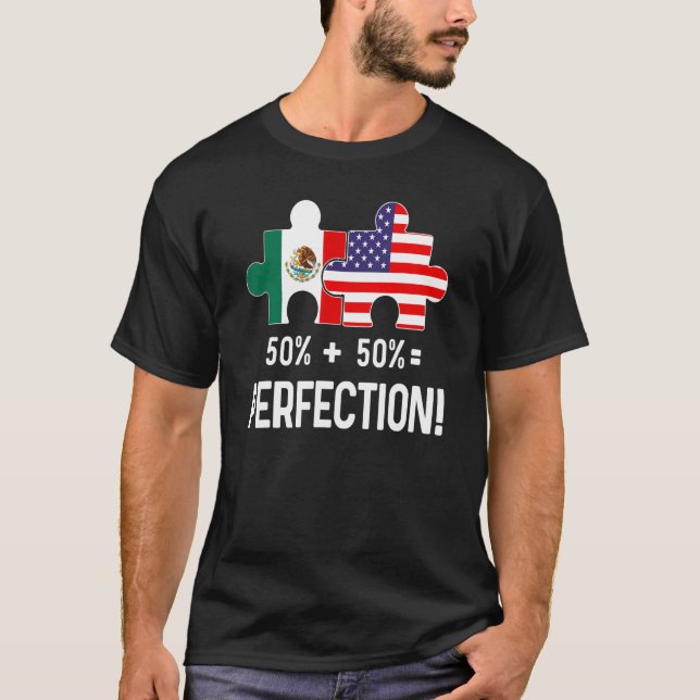 T-shirt Drapeau semi-américain mexicain Carte combinée Mex (Devant)