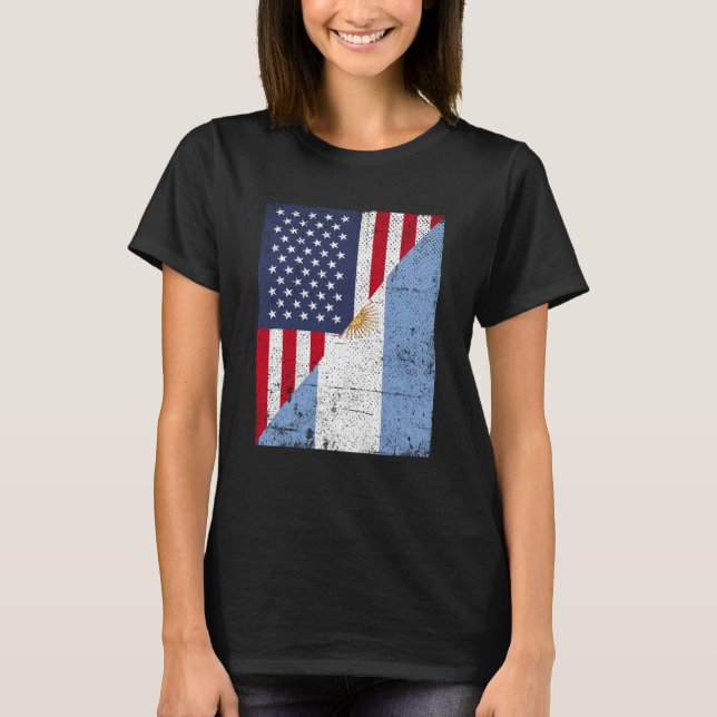 T-shirt Drapeau semi-américain moitié Argentine Drapeau am (Devant)