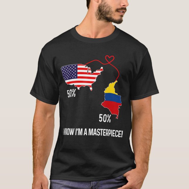 T-shirt Drapeau semi-colombien mi-américain Carte combinée (Devant)