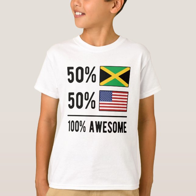 T-shirt Drapeau semi-jamaïcain demi-américain USA Jamaïque (Devant)