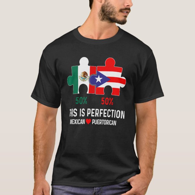 T-shirt Drapeau semi-porto-ricain mi-mexicain Race mixte P (Devant)