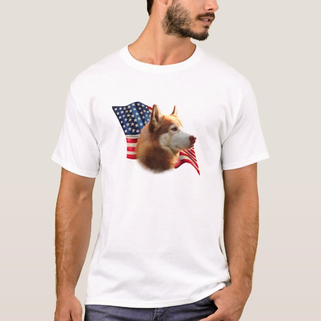T-shirt Drapeau sibérien Husky (rouge) (Devant)