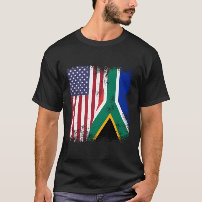 T-shirt Drapeau sud-africain à moitié États-Unis (Devant)