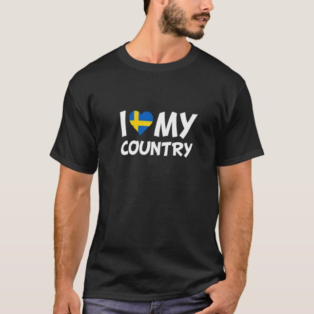 T-shirt Drapeau suédois Coeur J'aime mon pays Suède (Devant)