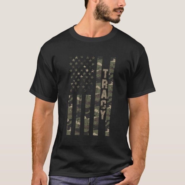 T-shirt Drapeau Tracy États-Unis en détresse Camo W Us (Devant)