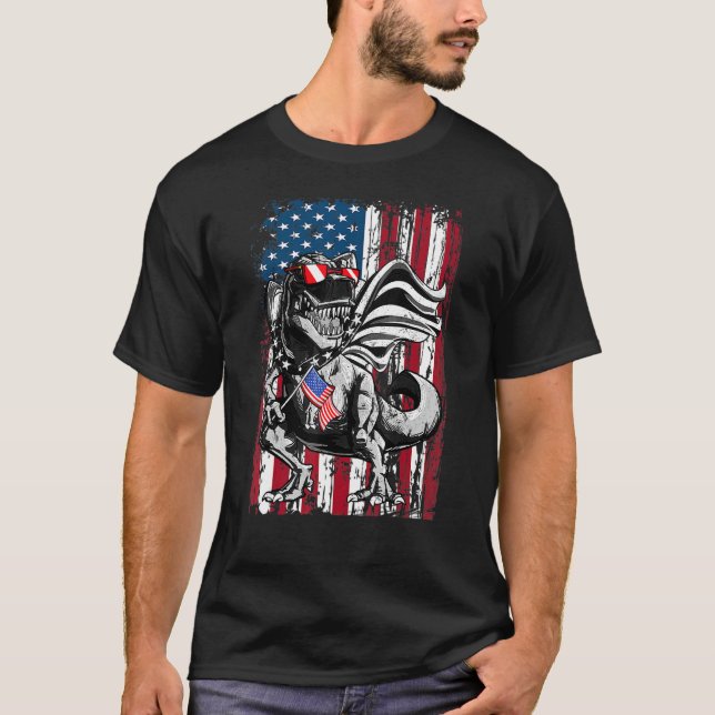 T-shirt Drapeau Trex Popsicle Usa 4 juillet Dinosaur (Devant)