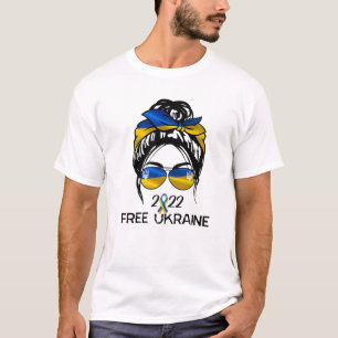 T-shirt Drapeau ukrainien, Ukraine Fierté Femmes Messy Bun