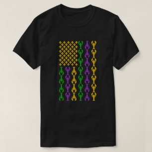 T-shirt Drapeau US Mardi Gras avec Fleur de Lis Crawfish