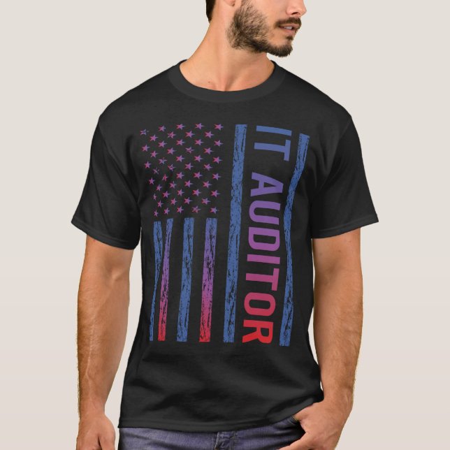 T-shirt Drapeau USA Auditeur informatique (Devant)
