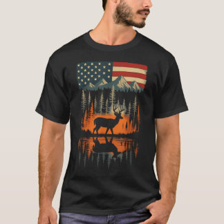T-shirt Drapeau Usa Cerf Randonnée Extérieure