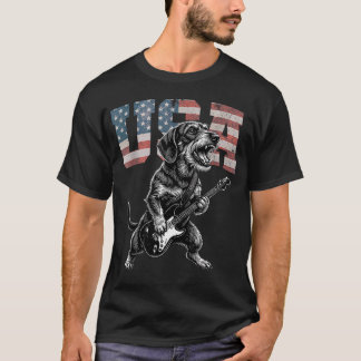 T-shirt Drapeau Usa Doxie Chien Jouant de la Guitare - Drô