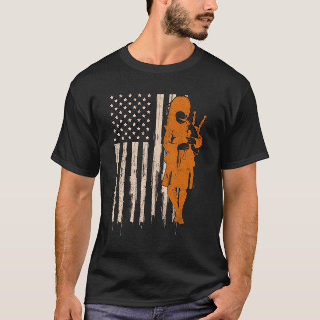 T-shirt Drapeau Usa Fundy Bagpipe Scottish Bagpiper Cadeau (Devant)